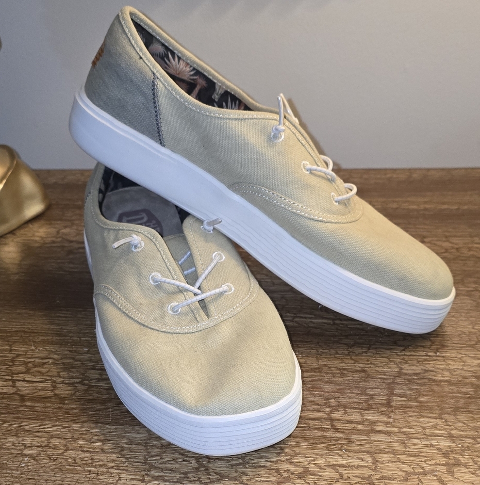 Hey Dude Beige Canvas Platform Sneakers with White Soles